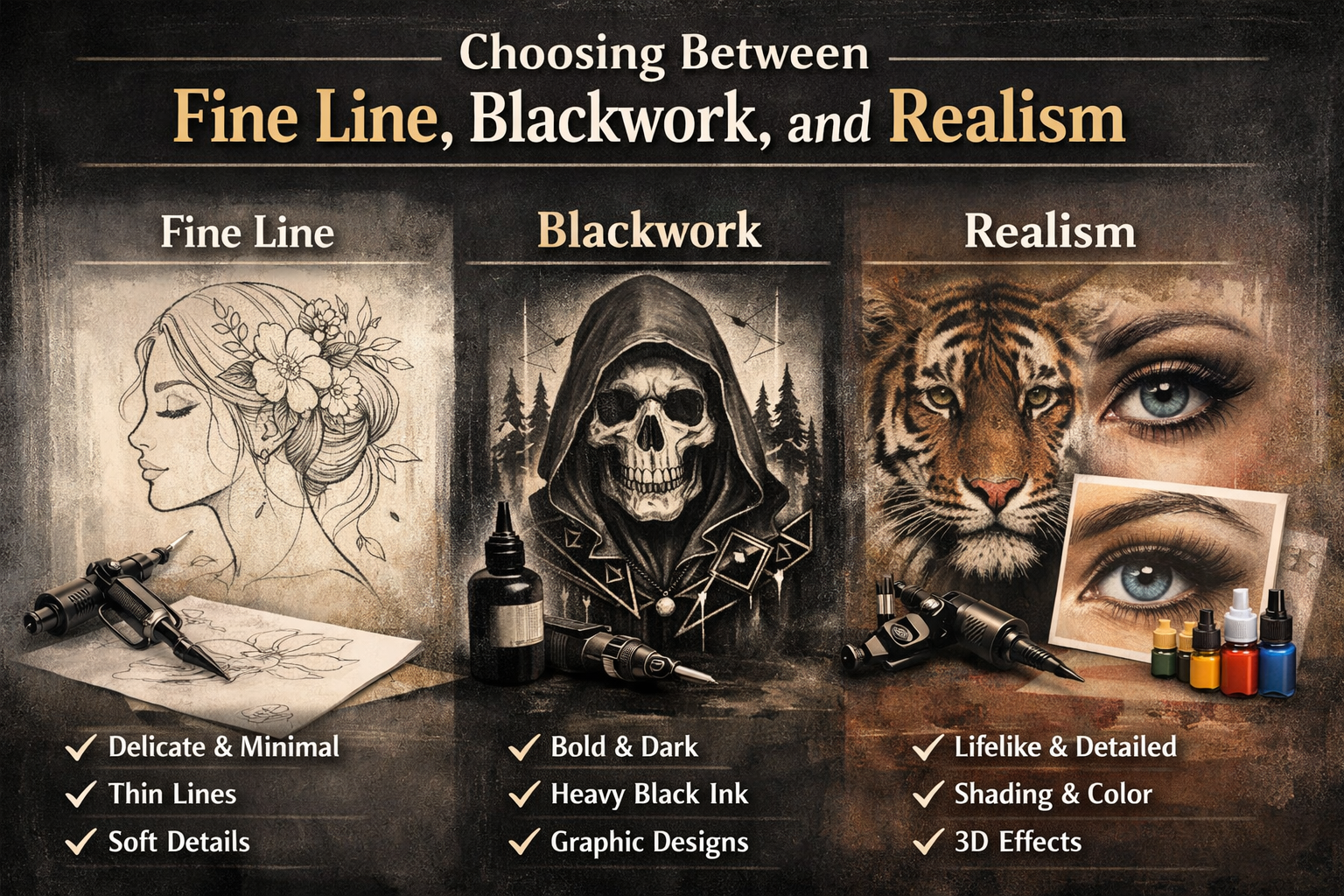 Choosing Between Fine Line, Blackwork, and Realism