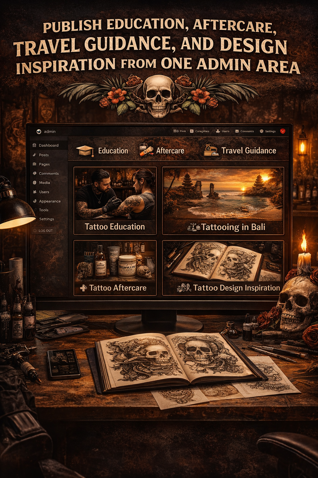 Publish education, aftercare, travel guidance, and design inspiration from one admin area.